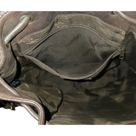 VTG Fossil Drawstring Bucket Shoulder Bag Brown Pebbled Genuine Leather Pockets - Picture 5 of 10